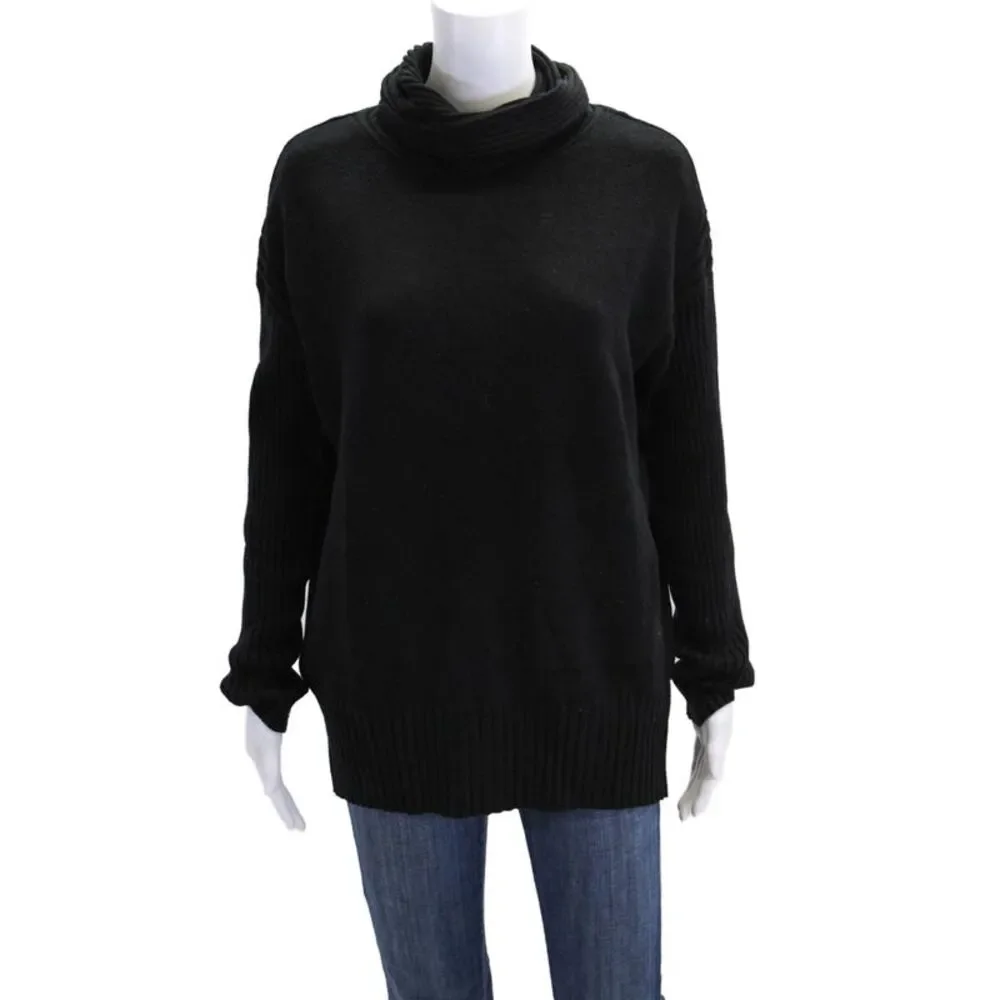 Renuar Womens Turtleneck Long Sleeve Medium Knit Sweater Solid Black Size XL